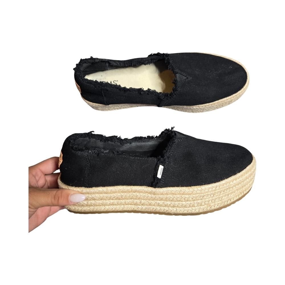 Toms Valencia Black Espadrille Platform Slip-On Shoes Size: 8